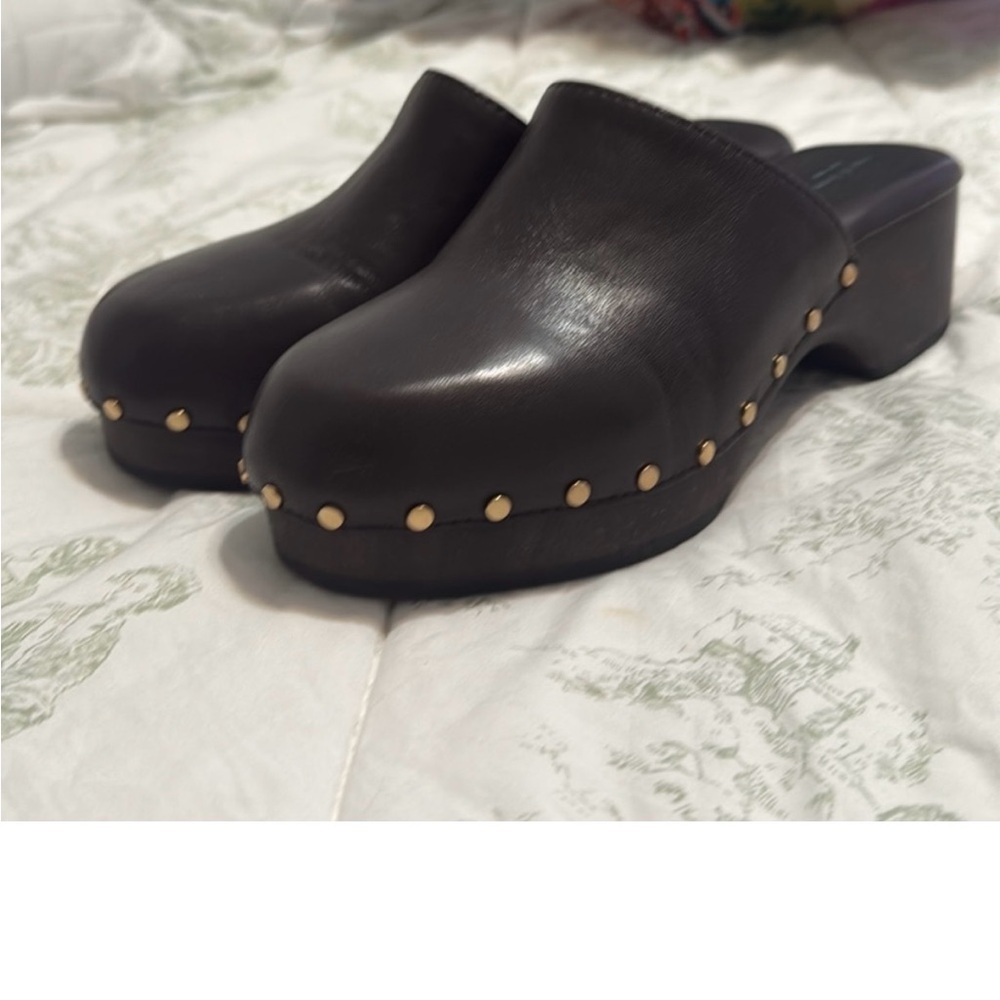 Rag & Bone Brown Leather Mules with Brass Studs size 38